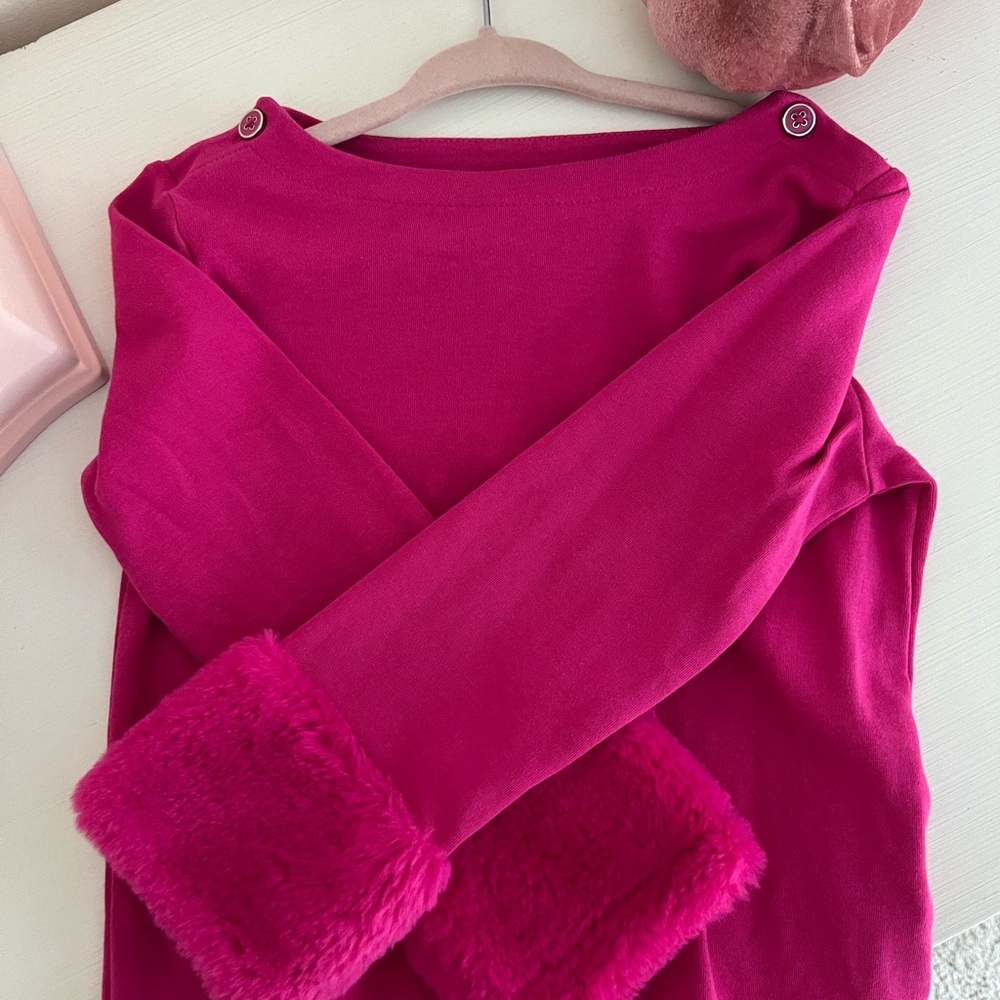 Girls Janie and Jack Fur Cuff Top Size 6